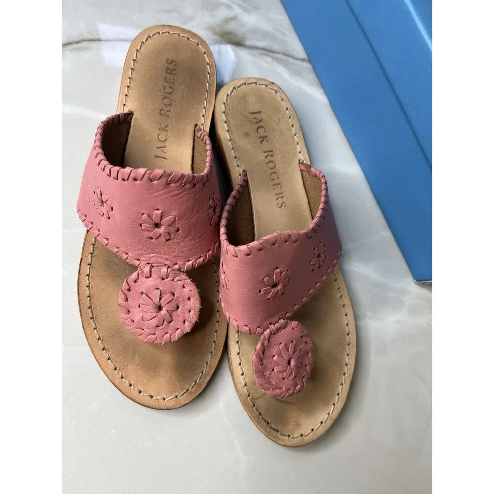 Jack Rogers Big Kids Youth Girls  Sz 4 Jacks Flat Sandal Rose Leather 112202jk01